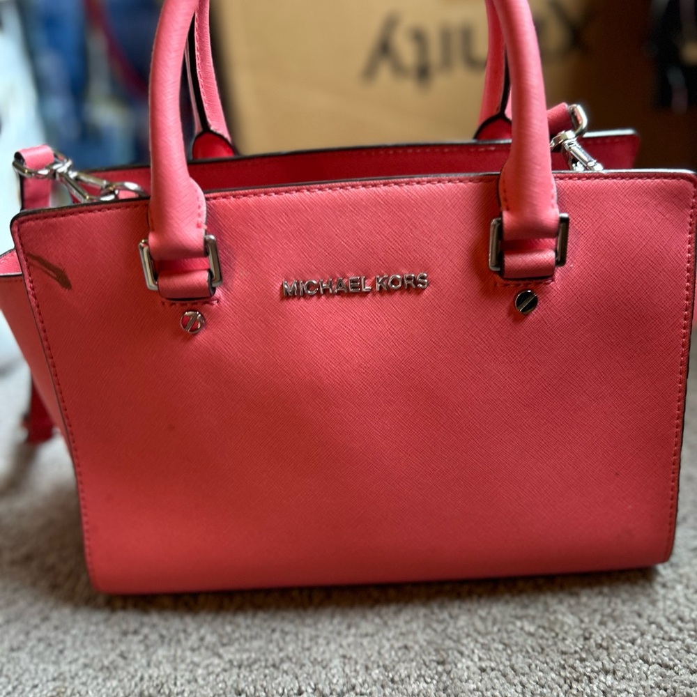Michael Kors Coral Pink Saffiano Leather Satchel